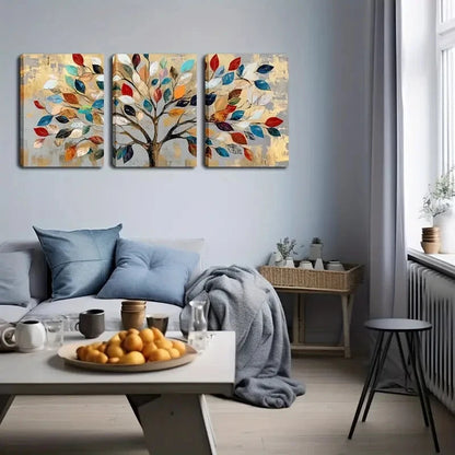 3pcs Tree Colorful Leaf Design Décor Perfect Wall Art Set Canvas Framed 40x60cm - High Quality Print 100% Australian Made Wall Canvas Ready to Hang