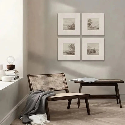 4pcs Landscape Wall Art, Summer Cottage Prints Wall Art Canvas Framed