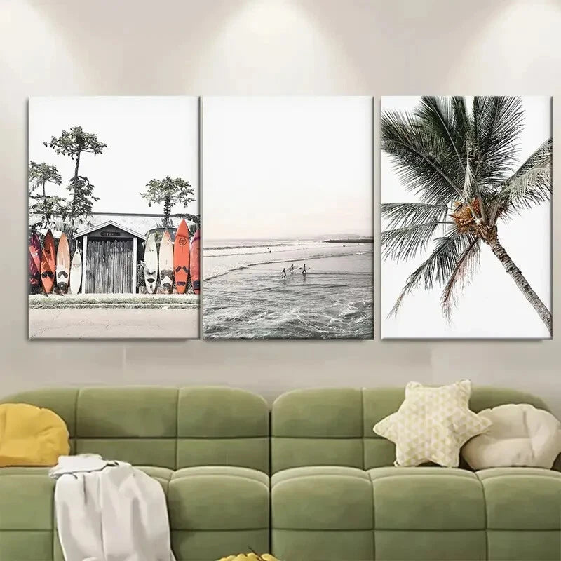 3pcs Palm Trees Summer Beach Ocean Metal Print Ready to Hang Art