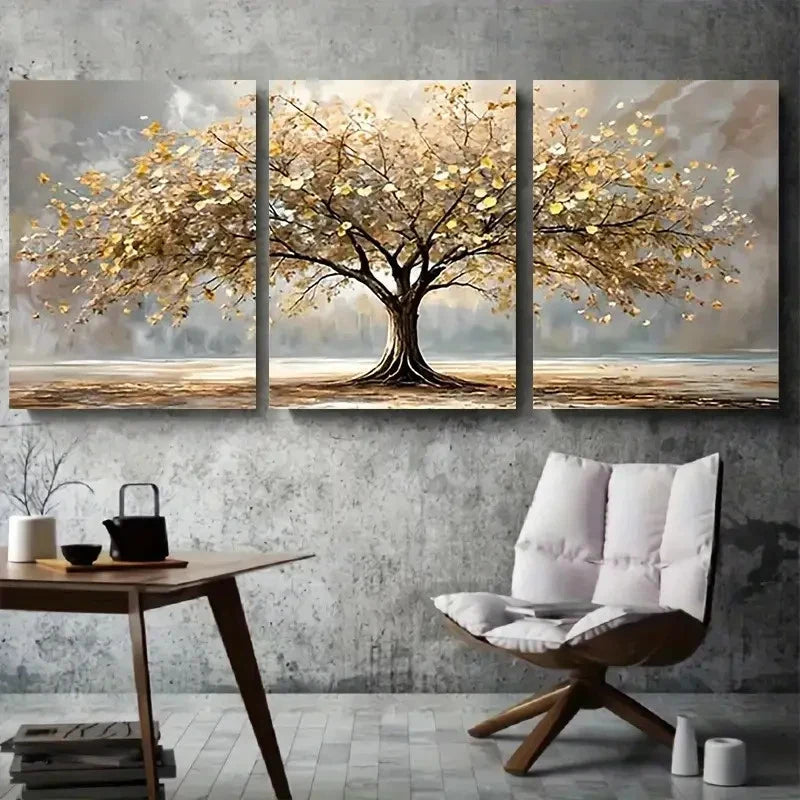 3pcs Elegant Fall Leaves Autumn Tree Metal Print Ready to Hang Art
