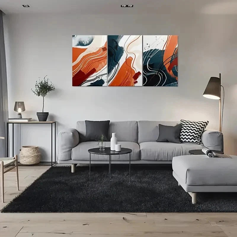 3pcs Abstract Design Orange Blue Metal Print Ready to Hang Art