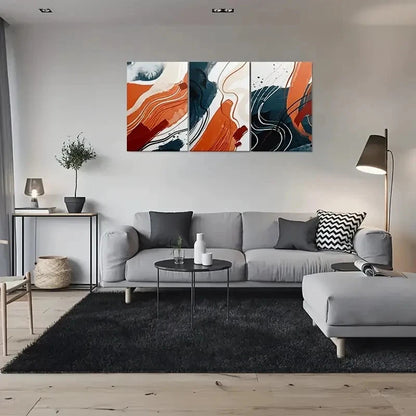 3pcs Abstract Design Orange Blue Metal Print Ready to Hang Art