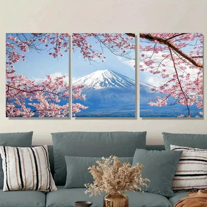 3pcs Cherry Blossom & Mount Fuji Pink Trees Wall Art Set Canvas Unframed - High Quality Print 100% Australian Made Wall Canvas