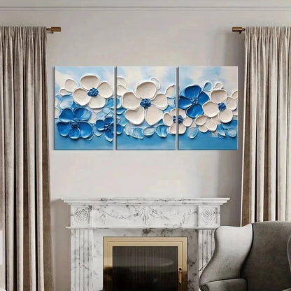 3pcs Abstract Elegant Blue & White Floral Wall Art Set Canvas Framed 40x60cm - High Quality Print 100% Australian Made Wall Canvas Ready to Hang