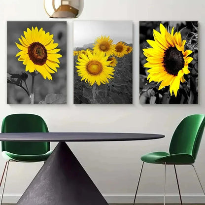 3pcs Yellow Floral Sunflower Metal Print Ready to Hang Art