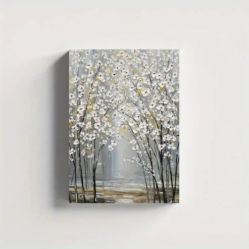 Abstract White Blossoming Tree Painting 60x90cm Metal Print Ready to Hang