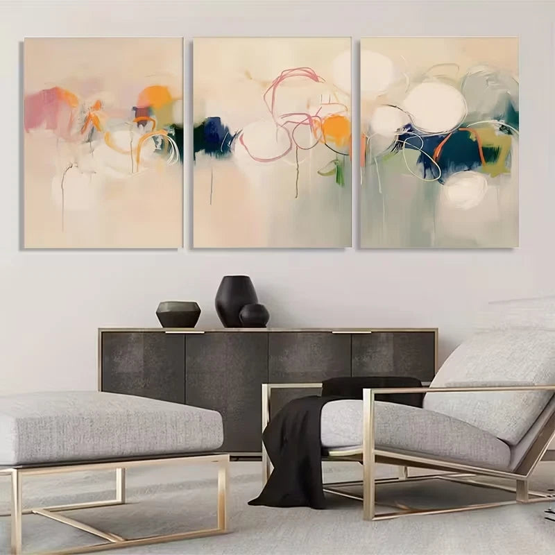 3pcs Abstract Beige Orange Blue Green Shapes  Wall Art Set Canvas Framed 60x90cm - High Quality Print 100% Australian Made Wall Canvas Ready to Hang