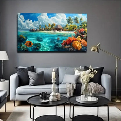 Vibrant Coral Reef Marine Life Wall Art Canvas Office Home Room Framed 120x60cm