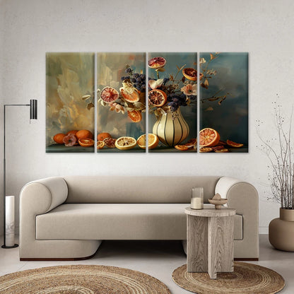 4pcs Vintage Still Life Citrus Vase Painting Wall Art Canvas Framed 45x80cm - High Quality Print 100% Australian Made Wall Canvas Ready to Hang