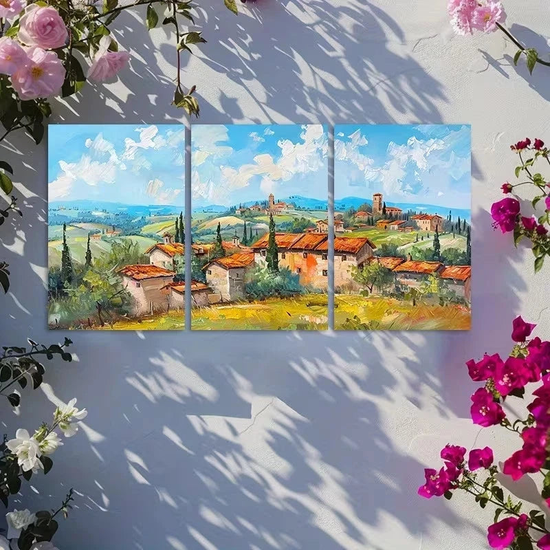 3pcs Medieval Italian Sunshine Scenery Metal Print Ready to Hang Art