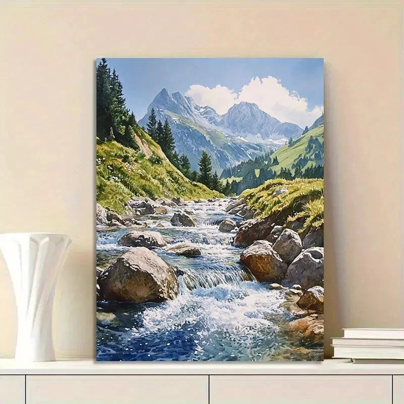 Beautiful Painting Of a Flowing Stream in Kitzbühel 40x60cm Metal Print Ready to Hang