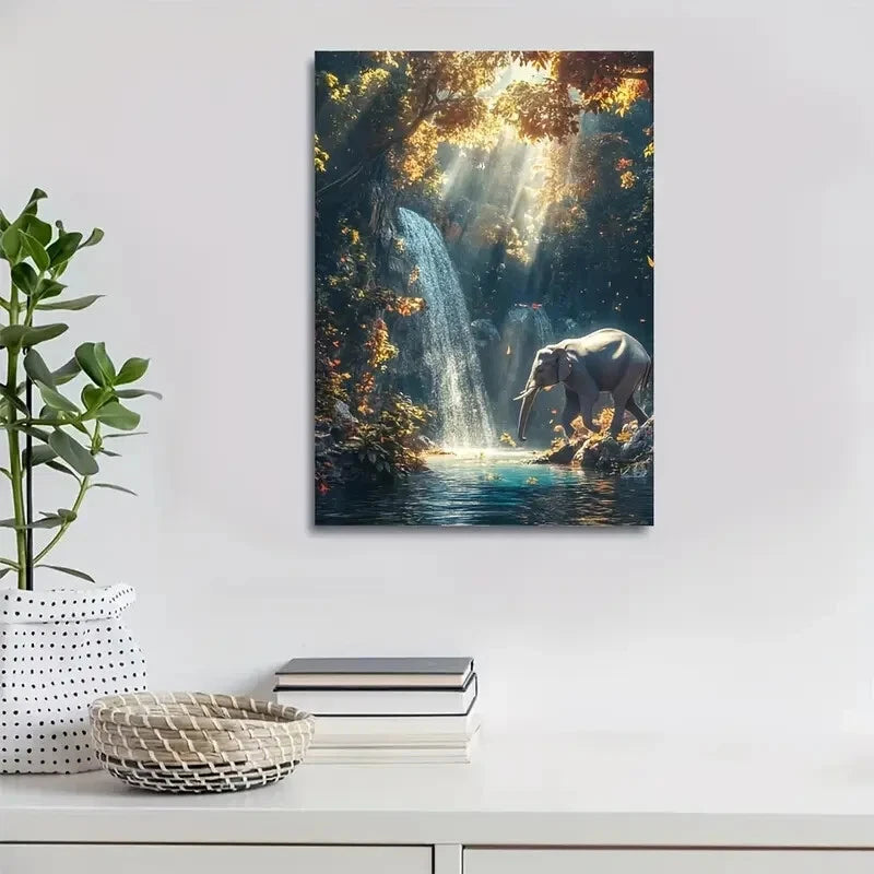 Fantasy Style Scene of Elephant Running Happily 40x60cm Metal Print Ready to Hang