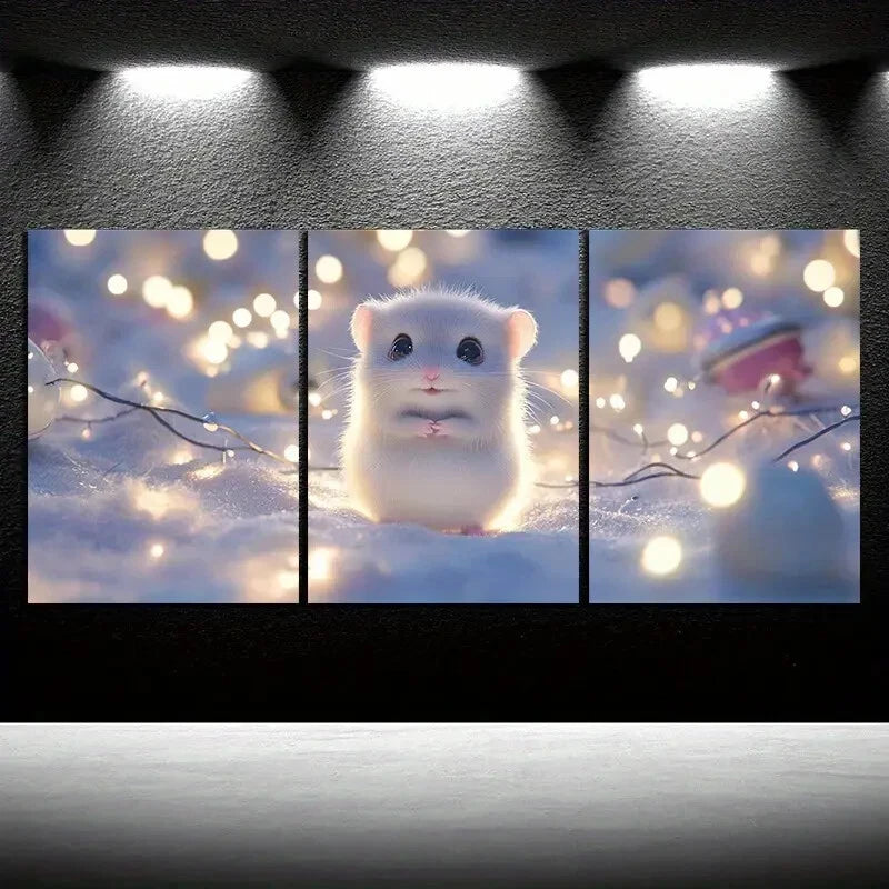 3pcs Vibrant Colourful Charming Hamster Trio Metal Print Ready to Hang Art