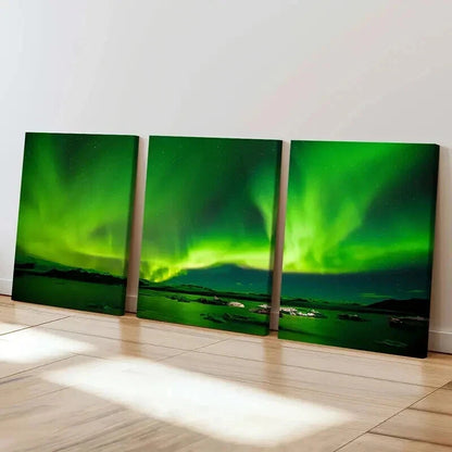 3pcs Northern Lights Aurora Modern Wall Art Set Canvas Framed 40x60cm - High Quality Print 100% Australian Made Wall Canvas Ready to Hang
