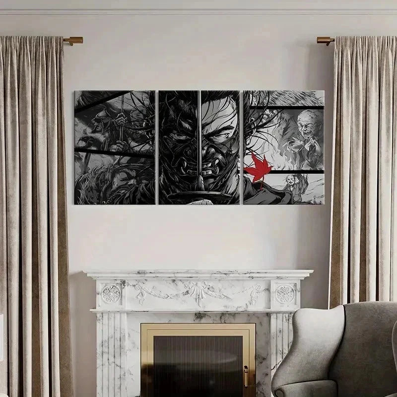 3pcs Anime-Inspired Samurai Decoration Wall Art Set Canvas Framed 40x60cm - High Quality Print 100% Australian Made Wall Canvas Ready to Hang