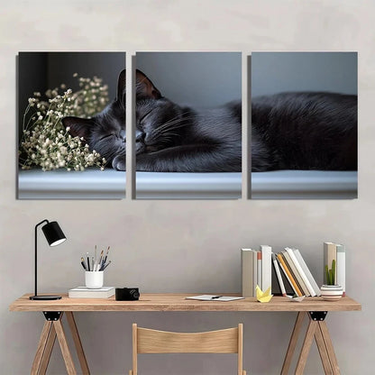 3pcs Black Cat Sleeping Retro Farmhouse Style Metal Print Ready to Hang Art
