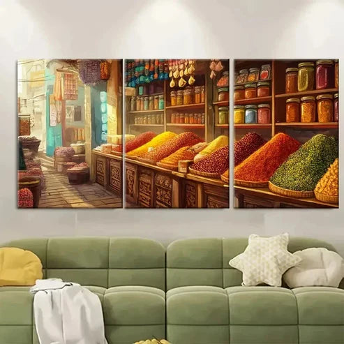 3pcs Punjab Spice Store Colorful Perfect Wall Art Set Canvas Unframed - High Quality Print 100% Australian Made Wall Canvas