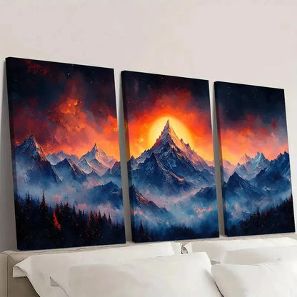 3pcs Fiery Orange & deep blue color palette OD  Wall Art Set Canvas Framed 60x90cm - High Quality Print 100% Australian Made Wall Canvas Ready to Hang