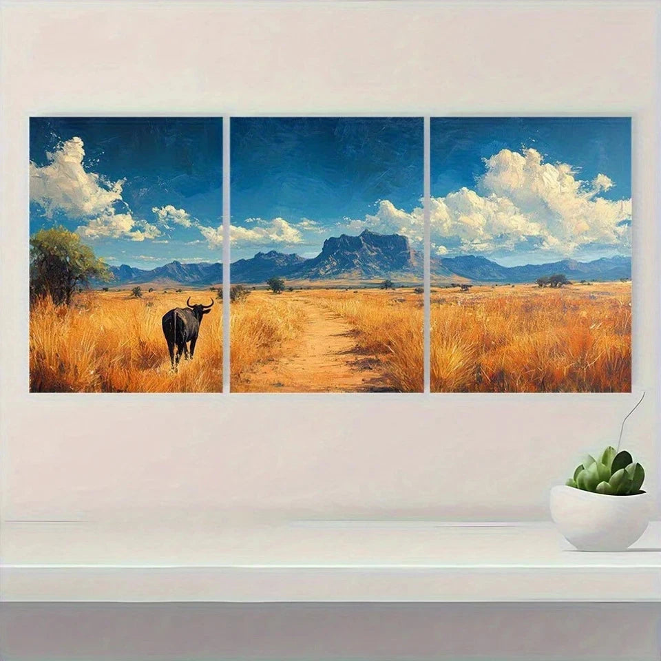 3pcs National Park Black Bull Animal Metal Print Ready to Hang Art