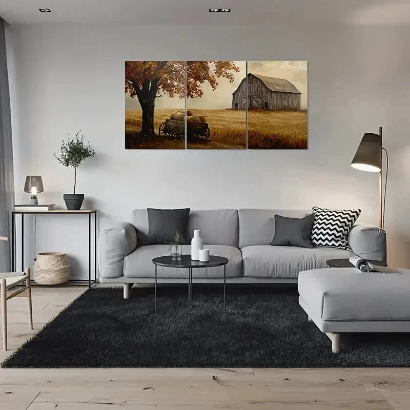 3pcs Rustic Barn and Hay Wagon Metal Print Ready to Hang Art