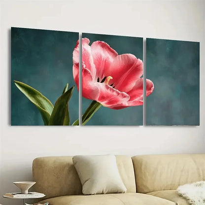 3pcs Pink Tulip Spring Flower Wall Art Set Canvas Framed 50x70cm - High Quality Print 100% Australian Made Wall Canvas Ready to Hang