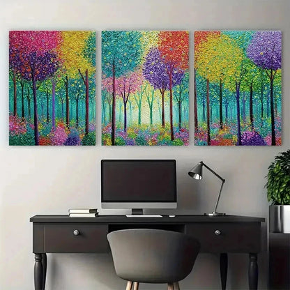 3pcs Colorful Tree Textured Abstract Perfect  Wall Art Set Canvas Framed 40x60cm - High Quality Print 100% Australian Made Wall Canvas Ready to Hang