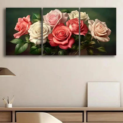 3pcs Vibrant Pink And White Roses Wall Art Set Canvas Framed 40x60cm - High Quality Print 100% Australian Made Wall Canvas Ready to Hang