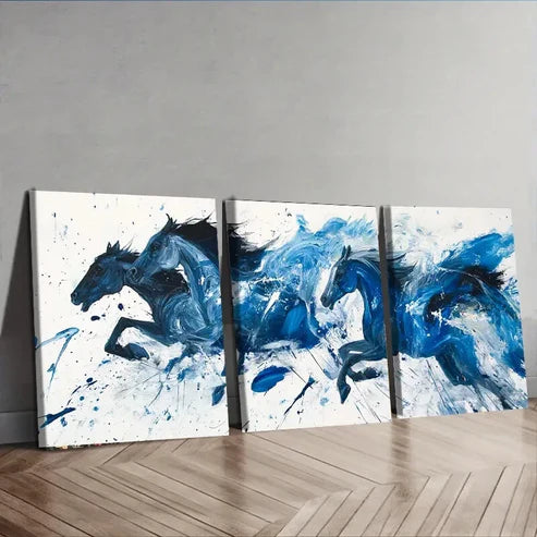 3pcs Black & Blue Horses Painting Décor Wall Art Set Canvas Unframed - High Quality Print 100% Australian Made Wall Canvas
