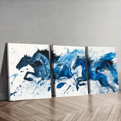 3pcs Black & Blue Horses Painting Décor Wall Art Set Canvas Unframed - High Quality Print 100% Australian Made Wall Canvas