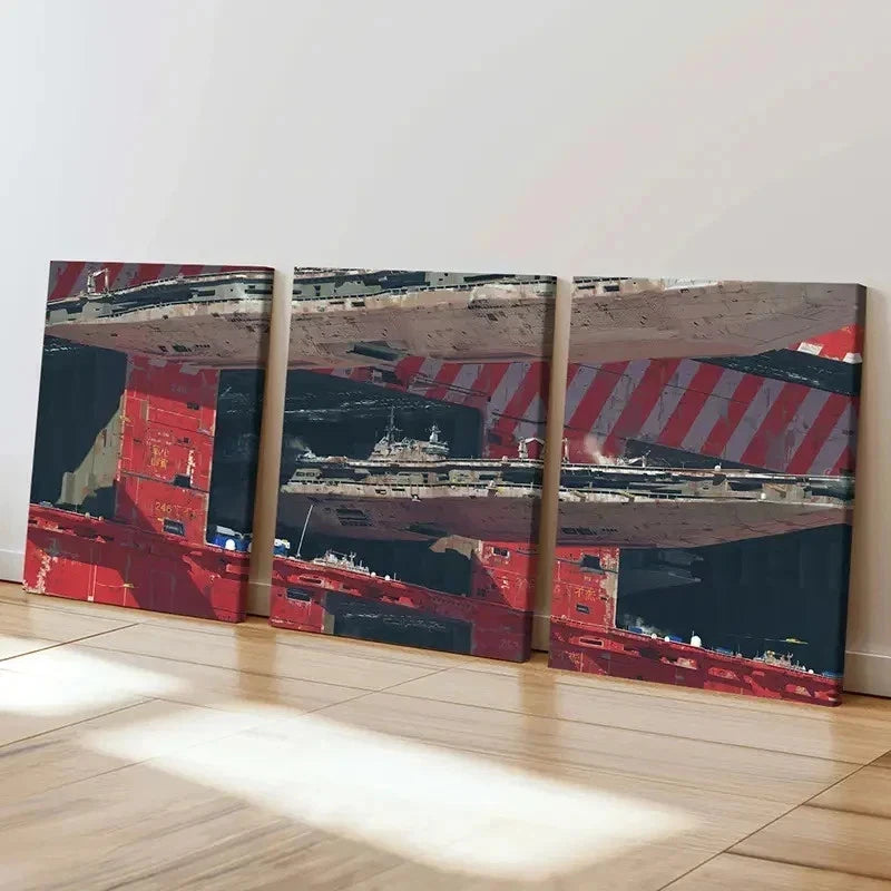 3pcs Sci-Fi Movie Spaceships War Destroyer Wall Art Set Canvas Framed 40x60cm - High Quality Print 100% Australian Made Wall Canvas Ready to Hang