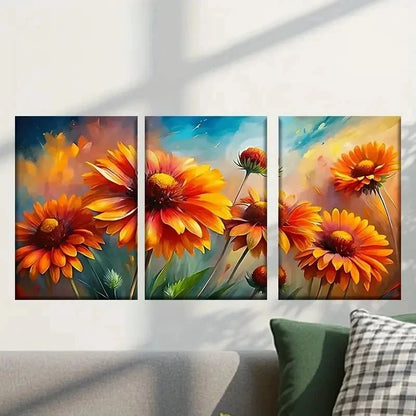 3pcs Painting of Orange Flowers Wall Art Set Canvas Framed 40x60cm - High Quality Print 100% Australian Made Wall Canvas Ready to Hang