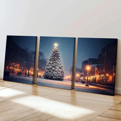 3pcs Snow Scene Christmas Tree Painting Wall Art Set Canvas Framed 40x60cm - High Quality Print 100% Australian Made Wall Canvas Ready to Hang