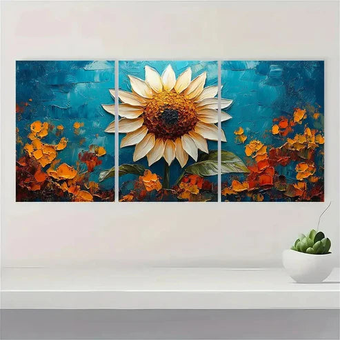 3pcs White Sunflower JH Wall Art Set Canvas Unframed - High Quality Print 100% Australian Made Wall Canvas