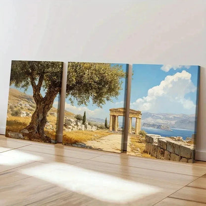 3pcs Mediterranean Landscape Blue Sky Wall Art Set Canvas Framed 40x60cm - High Quality Print 100% Australian Made Wall Canvas Ready to Hang