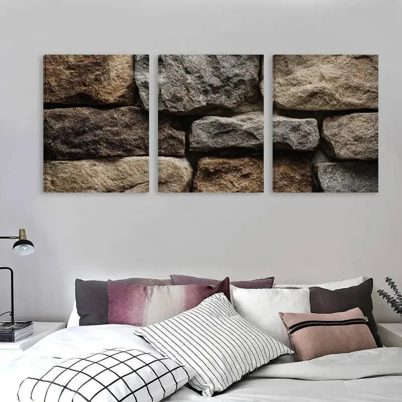 3pcs Natural Stone Wall Panel Design Rustic Wall Art Set Canvas Framed 50x70cm - High Quality Print 100% Australian Made Wall Canvas Ready to Hang
