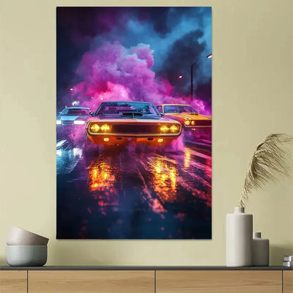 Retro Racing Night Neon Poster 40x60cm Metal Print Ready to Hang