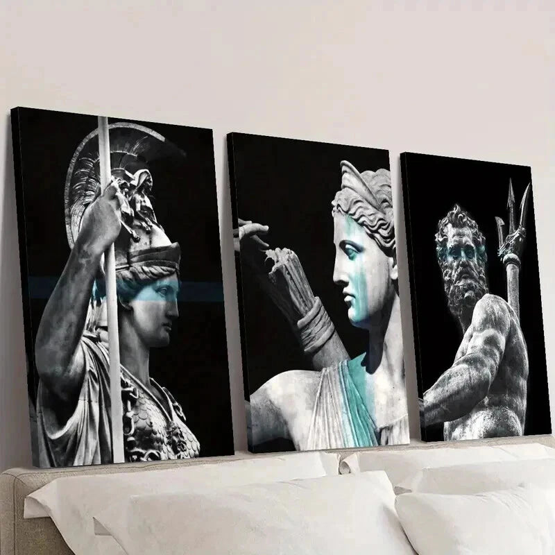 3pcs Nordic Mythology Characters Portrait Wall Art Set Canvas Framed 40x60cm - High Quality Print 100% Australian Made Wall Canvas Ready to Hang