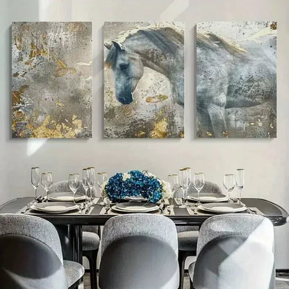 3pcs White Horse Abstract Painting Canvas Framed 60x90cm - High Quality Print 100% Australian Made Wall Canvas Ready to Hang
