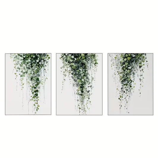 3pcs Green Leaves Cascading Down The Wall  Wall Art Set Canvas Framed 60x90cm - High Quality Print 100% Australian Made Wall Canvas Ready to Hang