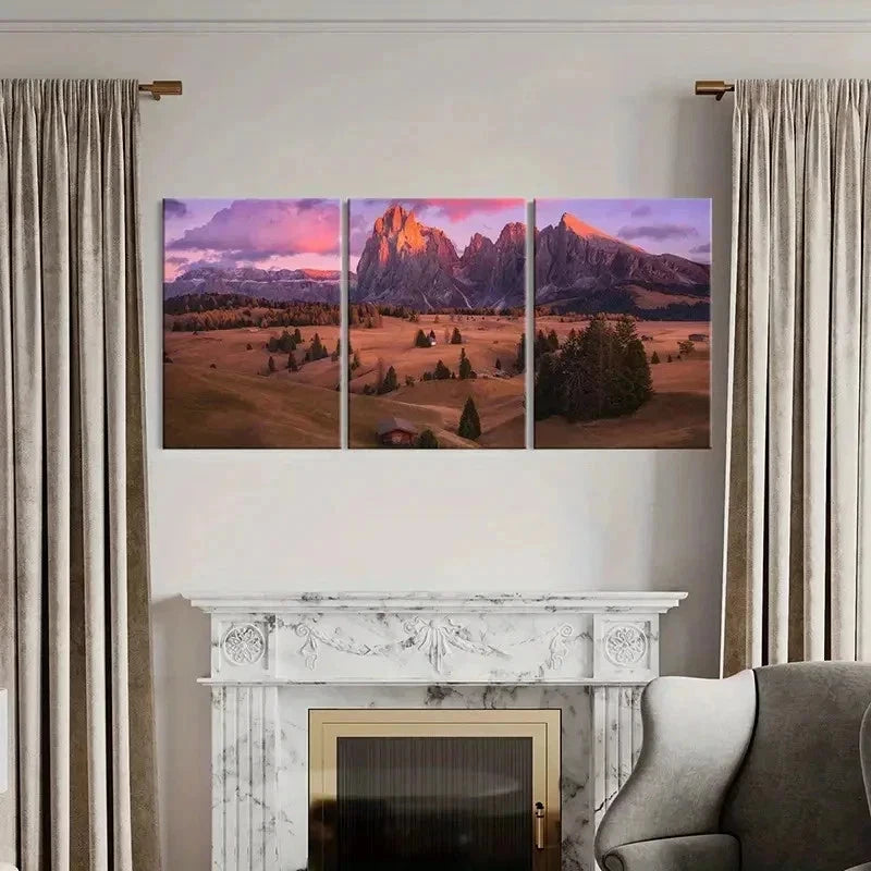 3pcs Mountain & Purple Sky Natural Landscape Wall Art Set Canvas Framed 40x60cm - High Quality Print 100% Australian Made Wall Canvas Ready to Hang