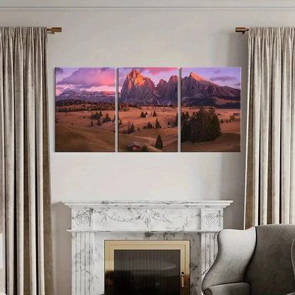 3pcs Mountain & Purple Sky Natural Landscape Wall Art Set Canvas Framed 40x60cm - High Quality Print 100% Australian Made Wall Canvas Ready to Hang