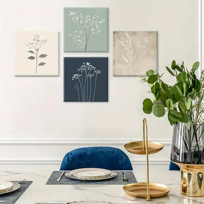 4pcs Leaf Illustrations Wall Art Canvas Framed