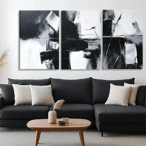 3pcs Monochrome Contemporary Abstract Perfect Wall Art Set Canvas Unframed - High Quality Print 100% Australian Made Wall Canvas