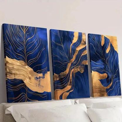 3pcs Blue and Golden Leaf and Turtle Design Wall Art Canvas Unframed - High Quality Print 100% Australian Made Wall Canvas