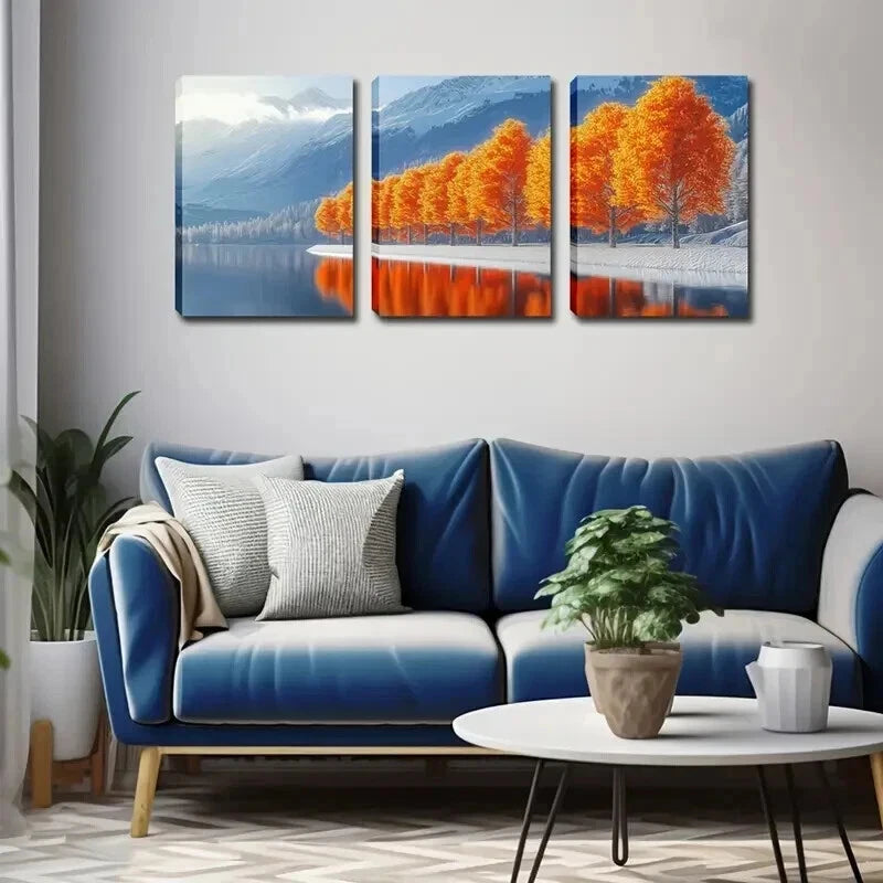 3pcs Row Of Trees By The Lake Triptych Perfect Wall Art Set Canvas Framed 50x70cm - High Quality Print 100% Australian Made Wall Canvas Ready to Hang