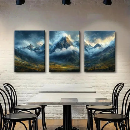 3pcs Majestic Mountain Landscape Misty Perfect Wall Art Set Canvas Framed 50x70cm - High Quality Print 100% Australian Made Wall Canvas Ready to Hang