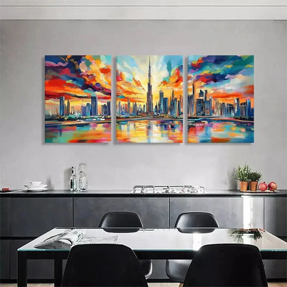3pcs Vibrant Cityscape Colorful Skyline Perfect Wall Art Set Canvas Framed 40x60cm - High Quality Print 100% Australian Made Wall Canvas Ready to Hang