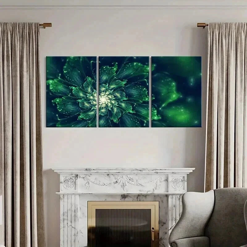 3pcs Green Flowers Abstract Floral Decoration Wall Art Set Canvas Framed 40x60cm - High Quality Print 100% Australian Made Wall Canvas Ready to Hang