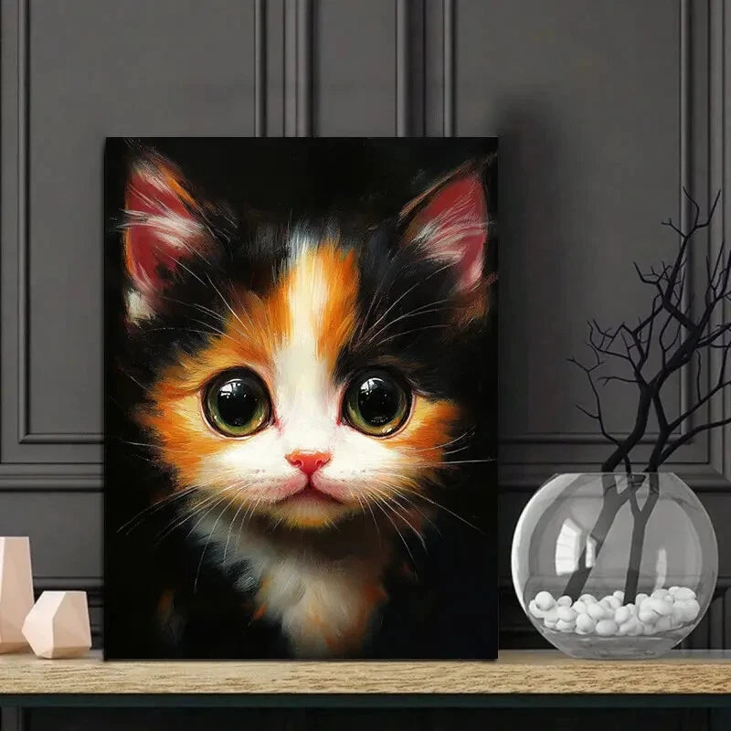 Face of an Adorable Calico Cat Painting 40x60cm Metal Print Ready to Hang