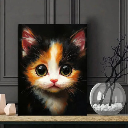 Face of an Adorable Calico Cat Painting 40x60cm Metal Print Ready to Hang